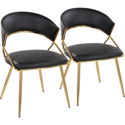 Jie Dining Chair in Gold & Black Leatherette (Set of 2)